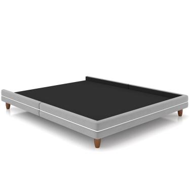 Imagem de Cama Casal Base Box Pés Madeira 203cm Suném P05 Veludo Cinza - Lyam Decor