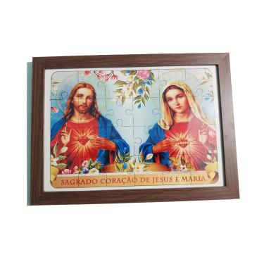 Imagem de Exclusivo Quebra-cabeça  24 peças MDF com Moldura Sagrado Coração de Jesus