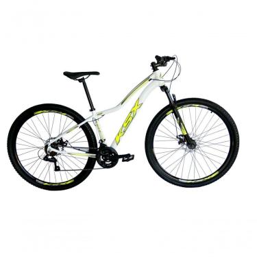 Imagem de Bicicleta Aro 29 Ksx Sd7 Feminina 21v Cabos Internos Alumínio Freios A Disco Garfo Suspensão Branco Amarelo Tamanho 15