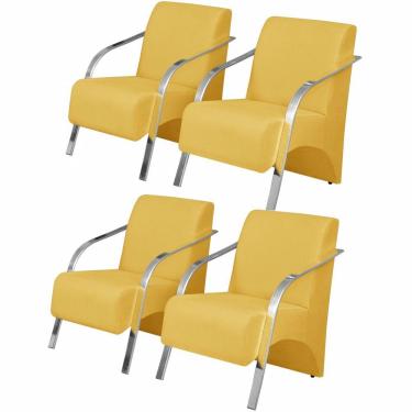 Imagem de Kit 4 Poltronas 1 Lugar Vênus Pé Alumínio Amarelo.