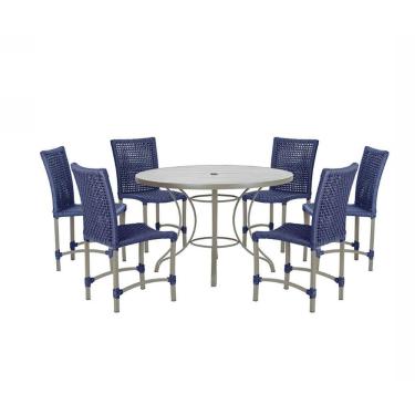 Imagem de Mesa Ascoli 120 Cm Com 6 Cadeiras Cannes De Alumínio Trama Azul