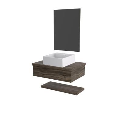 Imagem de Conjunto Bancada C-cuba Q355, Prateleira E Espelheira Metrópole 606 Carvalho Carvalho Dark