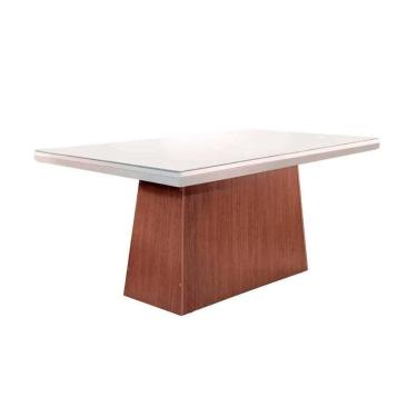 Imagem de Mesa de Sala Jantar Luna + Tampo Madeirado Vidro Curvo 180x90cm Grafite/Imbuia Ripado 3D - Vidro Grafite - Rufato