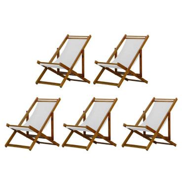 Imagem de Kit 5 Cadeira Espreguiçadeira Dobrável Mel Sb-branco