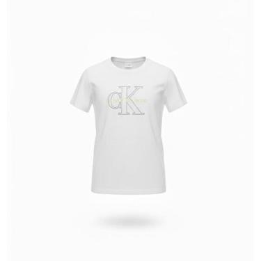 Imagem de Camiseta Calvin Klein Logo Bordado Espuma Branca - CF3OC01BC626-0900-Feminino