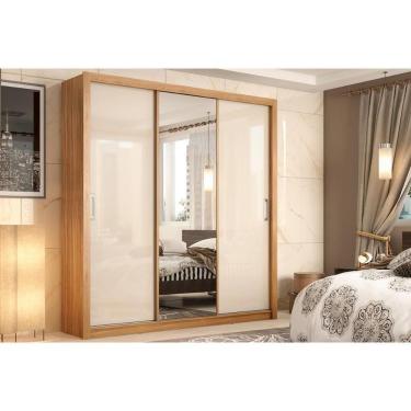 Imagem de Guarda Roupa Casal 3 Portas De Correr E 2 Gavetas C/ Espelho Residence Amêndola/Off White - Demóbile