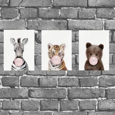 Imagem de Kit 3 Placas Decorativas Bichos Chiclete 18X27Cm