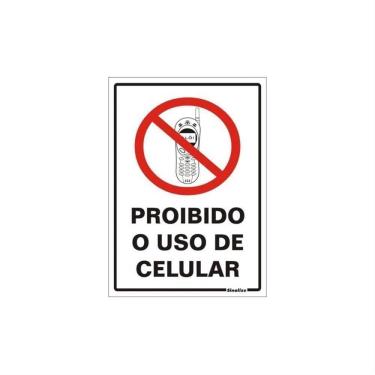 Imagem de Placa de Poliestireno Autoadesiva 20x30cm Proibido O Uso de Celular 250 Al Sinalize Pla...