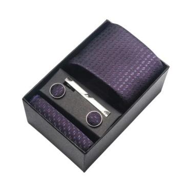 Imagem de Conjunto De Abotoaduras E Gravata Borboleta Marrom Paisley 8 Cm Com Le