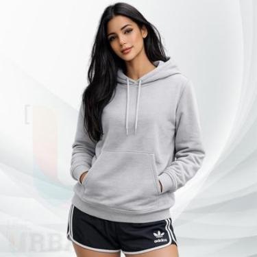 Imagem de Blusa de Frio Moletom Canguru Com Capuz Feminino Liso Casual Moleton com Bolso Grosso Flanelado-Feminino