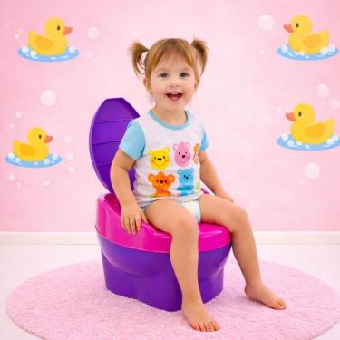 Imagem de Penico Infantil Troneco Rosa Menina Animais Assento Redutor - Lugo Bri
