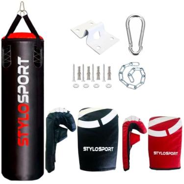 Imagem de Saco de Pancada 120x100 + 2 Luvas + Suporte (Vermelho e Preto)
