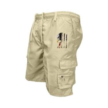 Imagem de Bermudas Cargo Masculinas Com Cintura Elástica Para Trabalho, Lazer Ao