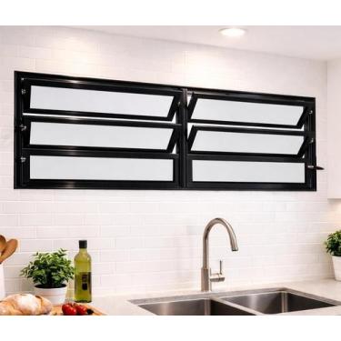 Imagem de Vitro Basculante 2 Seções Alumínio Preto 60X150 Linha 25 Brecorimo