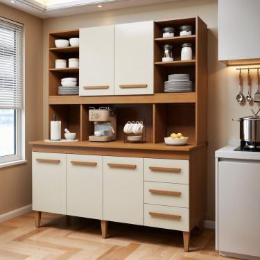 Imagem de Cozinha Compacta 5 Portas 3 Gavetas Atenas Marrom/Off White