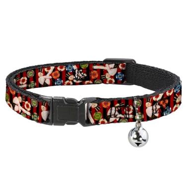 Imagem de Coleira de gato com abertura superior chapéu Pin Up Girl Poker Chips Listras verticais Vermelho Preto 20 a 30 cm 0,5 cm de largura