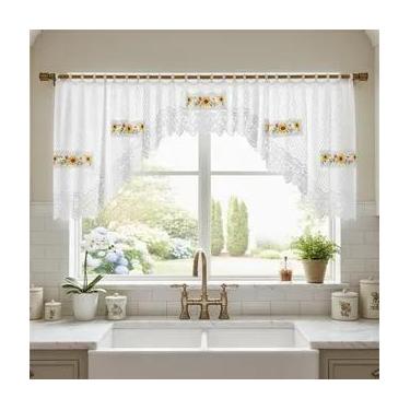 Imagem de Cortina Bando Renda Cascata Cozinha Girassol 3,15x0,95 - Beija Flor