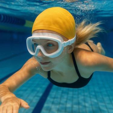 Imagem de Kit óculos-máscara de natação infantil + touca - mesaio, Branco, Amare