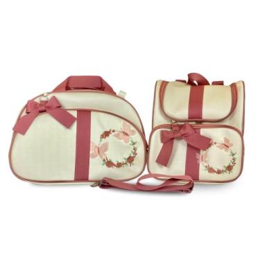 Imagem de Kit Bolsa Maternidade 2 Peças Luxo Grande Impermeável + Mochila para B