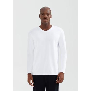Imagem de Camiseta Básica Masculina Manga Longa Gola V World, M, Branco