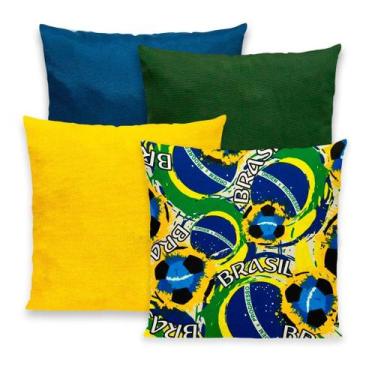 Imagem de 4 Capas de Almofada Brasil Copa 40x40 Verde Amarelo Decoração Sala - R
