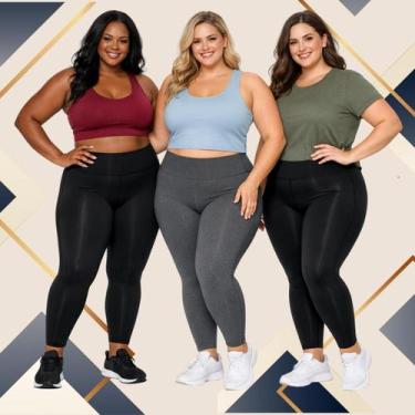 Imagem de Kit 3 Calças Legging Plus Size Femininas Academia Grossas Reforçadas V