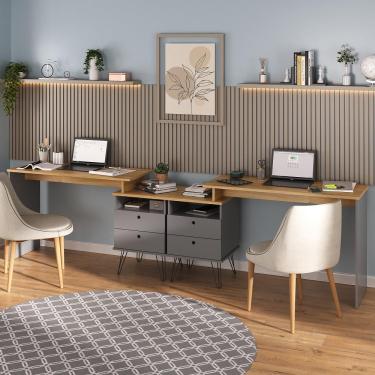 Imagem de Conjunto Para Escritório 2 Escrivaninhas Plus Olmo/grafito Artany Olmo/grafito