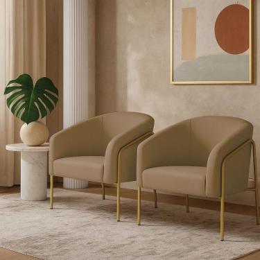 Imagem de Poltrona Sala Industrial Alta Dourado Kit 2 Stella Suede Marrom Rato D