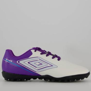 Imagem de Chuteira Umbro Adamant Top Speed Society Juvenil Branca e Roxa-Unissex