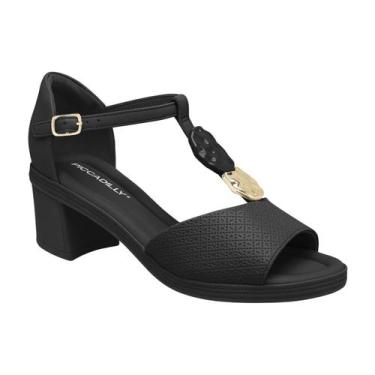 Imagem de Sandália Casual Salto Bloco Médio Feminina Piccadilly Preto 38, Preto,