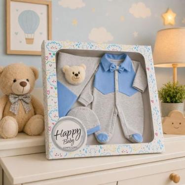 Imagem de Saída Maternidade com Caixa Para Bebê Menino Juca Kit 05 Peças, Azul b