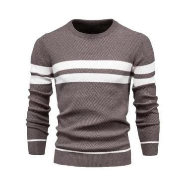 Imagem de Suéter Masculino Slim Fit De Manga Longa Com Gola O E Patchwork, Quent