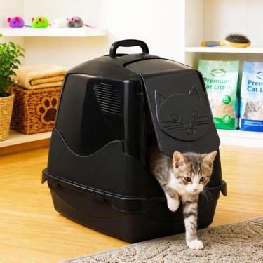 Imagem de Caixa Areia Gato Toalete Preto Porta Antiodor Fechada Grande - PET IN