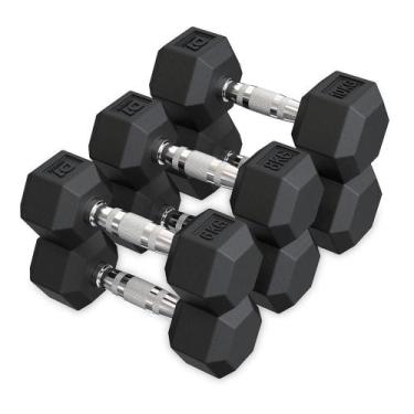 Imagem de Kit Halteres Sextavado Emborrachado Pares 6kg 8kg 10kg - D1Fitness