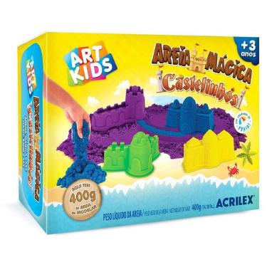 Imagem de Massa de Areia Castelos 400g com 2 Potes e 4 Moldes de Castelinhos para Crianças Acrilex