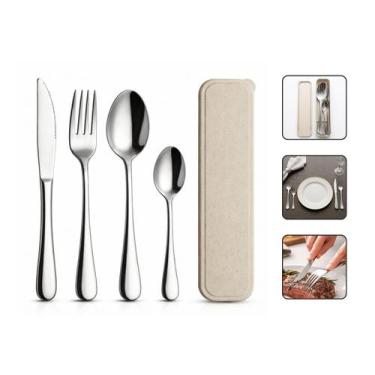 Imagem de Jogo De Talheres Portátil Kit 5 Peças Em Aço Inox Com Estojo Camping -