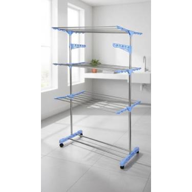 Imagem de Varal de Chão Retrátil Aço Inox 3 Níveis 60kg - Congratulations Store