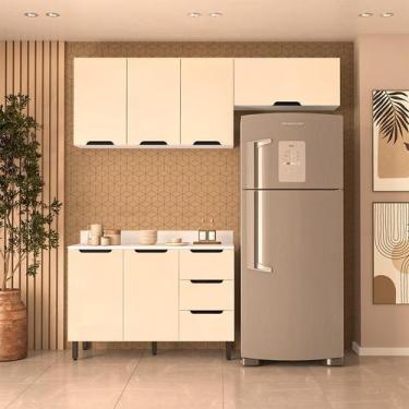 Imagem de Cozinha Completa com Tampo Meena 6 Portas 3 Gavetas Creme e Branca - M