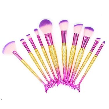 Imagem de Legou Kit 13 Pinceis para Maquiagem Sereia,Pincel para corretivo cosmético, ferramentas de cosméticos de beleza,Premium cerdas sintéticas para cosméticos coloridos, base Kabuki, blush - D