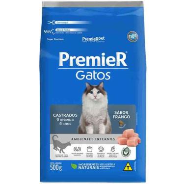 Imagem de Ração Seca Premier Pet Ambientes Internos Frango 6 Meses a 6 Anos para Gatos Castrados - 500 g