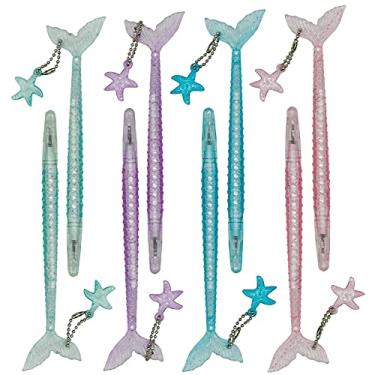 Imagem de Maydahui 12 canetas esferográficas fofas em forma de sereia, canetas de peixe criativas, cristal, flash, pó, estrela-do-mar, caneta exclusiva, preta, design de tinta gel, para meninas, mulheres,
