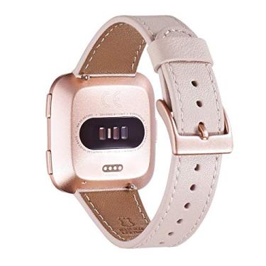 Imagem de WFEAGL Pulseira de substituição para Fitbit Versa, pulseira de couro de grão superior para Fitbit Versa/Versa 2/Versa Lite/Versa SE Fitness Smart Watch (pulseira de areia + fivela de ouro rosa)