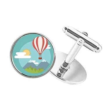 Imagem de DIYthinker Abotoaduras de pressão com botão redondo e estampa de nuvem com estampa de balão de ar quente