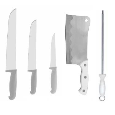 Imagem de Kit Faca Açougue Churrasco Cozinha 6 8 12 Cutelo 6 e Chaira 12 Cabo Branco - 5UN