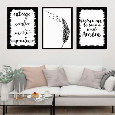 Imagem de Kit 3 Quadros Decorativos Entrego, Confio e Aceito