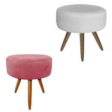 Imagem de Puf Puff Decorativo Redondo Rosê E Branco Combo Com 2