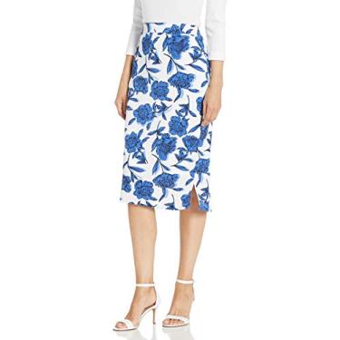 Imagem de Kasper Saias Femininas Slim com Estampa Floral Sombreada e Forro de Crepe Musgo com Fendas Laterais, Marinheiro Azul Multi-3pr, X-Large