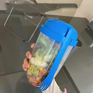 Imagem de Conjunto de recipiente de salada para salada 2022 copo de salada fresco para ir com garfo e salada para temperar recipiente de salada (azul)