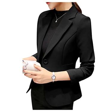 Imagem de Dawwoti Blazer casual feminino de um botão Shrug Suit manga longa emagrecimento blazer trabalho blazer, Preto, P