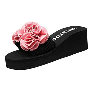 Imagem de Chinelos casuais com clipe para dedo do pé moda verão anabela feminino flip antiderrapante conforto chinelos femininos tamanho 8, rosa, 6.5